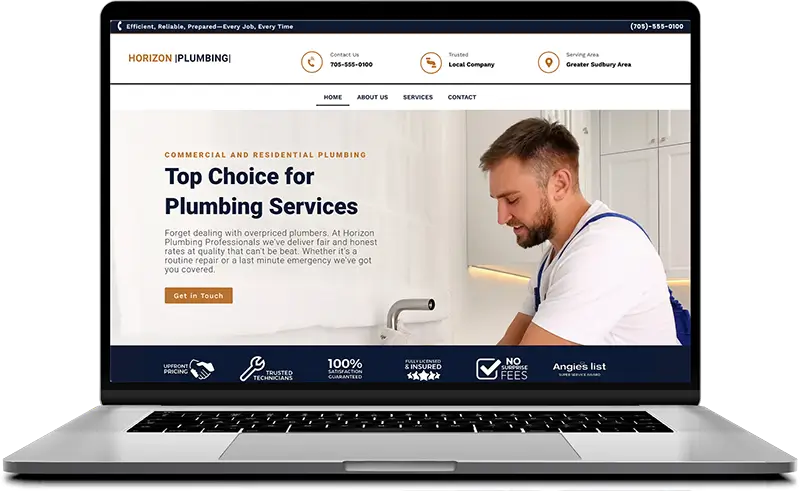 Horizon Plumbing Website on a Laptop